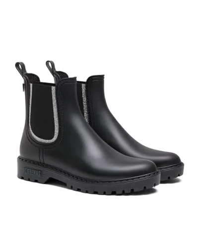 VERBENAS Gaudi Mate Glitter Gummistiefel Negro Plata - Stylische Gummistiefel mit 100% wasserfestem Obermaterial und herausnehmbarem Fußbett. Ideal für nasse Tage, mit elastischen Einsätzen für einfaches An- und Ausziehen. Made in Spain.