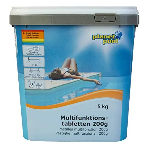 Planet Pool Langzeit-Multifunktions-Tabletten 20 - Effektive Poolpflege für Schwimmbäder und Whirlpools, sorgt für sauberes Wasser und bekämpft Algen. Ideal für Süßwasseranwendungen, 5 kg für langfristigen Einsatz.