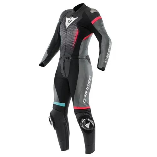 Dainese Fulminea 2PC Damen Zweiteiler Lederkombi - Schwarz Anthrazit Weiß - Motorradkombis für Damen, aus hochwertigem Rindsleder mit Protektoren für optimalen Schutz und Komfort beim Fahren.