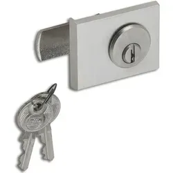 JUNIE Zylinder-Hebelschloss 2976 - Flexibles Möbelschloss - Schließtechnik mit umlegbarem Schließweg, ideal für Glasstärken von 4-10 mm. Inklusive 2 Schlüssel und Abdeckplatte, perfekt für vielseitige Anwendungen.