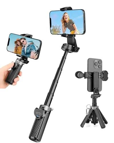 Victiv Selfie Stick & Handy Stativ, Ultratragbar Mini-Stativ für Smartphone, mit Wiederaufladbarer Fernbedienung, 360° Drehbarer Handyhalter für iPhone17 16 15 14 Pro Max, Samsung, Huawei, 2 Kaltschuh