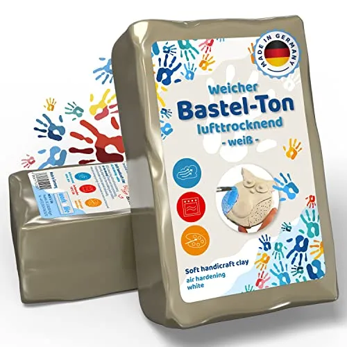 Selbsttrocknender Ton weiß – Lufthärtender Bastelton für kreative Projekte (1 Kilo) - Entdecken Sie unseren selbsttrocknenden Bastelton in klassischem Weiß! Ideal für kreative Projekte mit Kindern und Einsteigern. Extra stabil durch hochwertiges Bindemittel und vielseitig nachbearbeitbar – perfekt für Schule, Kindergarten und Hobby.