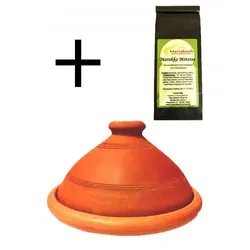 Marrakesch Orient & Mediterran Interior Dampfgartopf 2er Set - Töpfe, handgefertigte Tajine aus Lehm für authentisches marokkanisches Kochen, inklusive 40g Minztee für ein perfektes Geschmackserlebnis