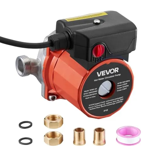 VEVOR Umwälzpumpe 38 LPM - Wasserpumpen mit sofortiger Zirkulation, 3-Gang-Steuerung und Edelstahlkopf für effiziente Warmwasserbereitung. Energie- und wassersparend, ideal für Haushalte.