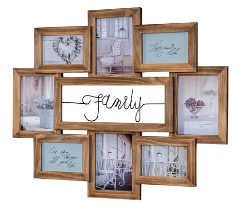 Levandeo® Bilderrahmen Collage 68x56cm - 8 Fotos in Echtholz Braun - Bilderrahmen Collage für 8 Fotos im Shabby Chic, ideal zur stilvollen Präsentation Ihrer Familienerinnerungen.