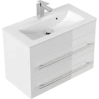 Badmöbel Waschplatz "Portus 700 SlimLine" 70 cm in Weiß Hochglanz - Moderne Badezimmermöbel mit elegantem Keramikbecken – der "Portus 700 SlimLine" bietet durch seine pflegeleichte Oberfläche und zwei Softclose-Schubladen optimalen Stauraum und Stil.