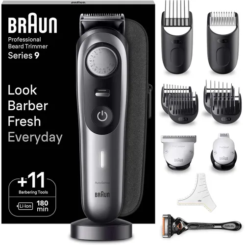 Braun Haarschneider Barttrimmer BT9440 - 180 Min. kabellose Laufzeit, wasserdicht mit Edelstahlklingen und praktischen Aufsätzen