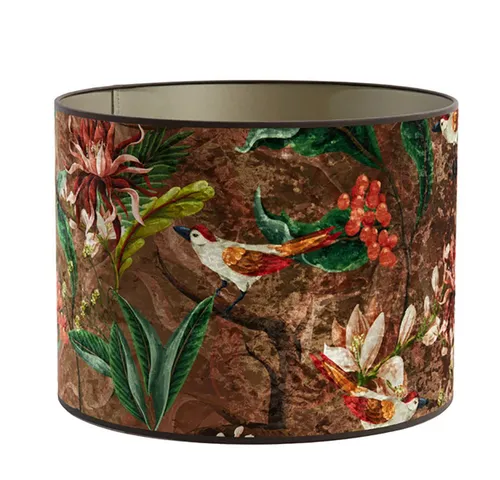 Dirk Davids Lampenschirm Zylinder Velours mit Vogel Motiven in Braun - Eleganter Lampenschirm aus hochwertigem Velours-Stoff in Braun, vielseitig einsetzbar für Wandleuchten, Tischlampen oder Nachttischleuchten. Schafft eine warme und einladende Atmosphäre in Ihrem Zuhause.