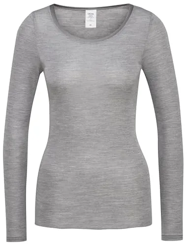Langarmshirt CALIDA "True Confidence" für Damen, Gr. XS (36/38), platin melé - Unterhemden aus 70% Wolle und 30% Seide, extrem weich und temperaturregulierend für ein angenehmes Tragegefühl, ideal für empfindliche Haut.