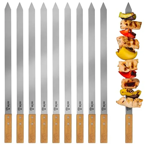 BBQ-Toro Edelstahl Grillspieße mit Holzgriff (10 Stück) - 50 cm für perfekten Grillgenuss - Vielseitiges 10er Set aus langlebigem Edelstahl für Gasgrill, Holzkohlegrill und Smoker. Genießen Sie mühelos kreative Grillgerichte mit stabilen, 50 cm langen Spießen und praktischen Holzgriffen für besten Komfort.