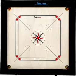 Precise Prof Carrom - AMA-One 8 mm - 12 kg Turnier Brett - Handgefertigtes Turnier Carrom-Brett mit 8 mm dickem Sperrholz und weichem Spielfeld. Komplett mit Steinen und Striker in praktischer Tasche. Ideal für spannende Wettkämpfe!