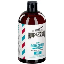 Butcher's Son 2in1 Body & Hair Rare Sensitive - Arzneimittel für empfindliche Männerhaut, reinigt sanft und spendet Feuchtigkeit. Belebendes Dufterlebnis mit Pomelo und Sandelholz, ideal für die tägliche Körperpflege.