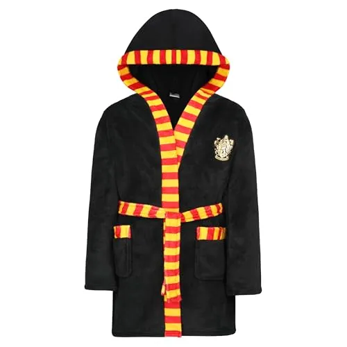 Harry Potter Kinder Bademantel - Flauschiger Fleece Morgenmantel mit Kapuze - Bademäntel für Jungen, weicher Fleece-Morgenmantel mit großem Hogwarts Logo, ideal für kleine Harry Potter Fans von 6 bis 16 Jahren.
