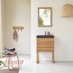 Badezimmerschrank Edgar aus massivem Teakholz und Premium-Terrazzo Moon 60 cm