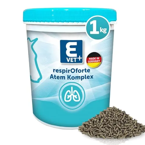 Eggersmann Mein Pferdefutter E-Vet respirOforte 1 kg - Ergänzungsfuttermittel für Atemwege - Pferdefutter zur Unterstützung der Bronchien mit schleimlösenden Kräutern wie Brunnenkresse und Lungenkraut für bessere Nährstoffaufnahme und einfache Dosierung in Pellet-Form.