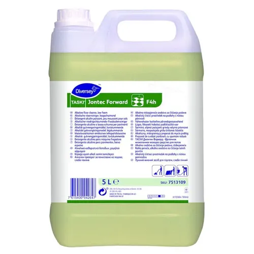 Diversey Taski Jontec Forward F4h 5 L - Alkalischer, niedrigschäumender Fußbodenreiniger für Scheuersaugmaschinen. Entfernt effektiv hartnäckige Verschmutzungen von wasserbeständigen Hartbelägen mit frischem Duft.