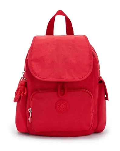 Kipling CITY PACK MINI Rucksack, Red Rouge - Leicht und praktisch - Tagesrucksack aus 100 % Polyamid, nur 0,42 kg schwer, ideal für den Alltag mit einem charmanten Silikon-Roboteraffen als Schlüsselanhänger.