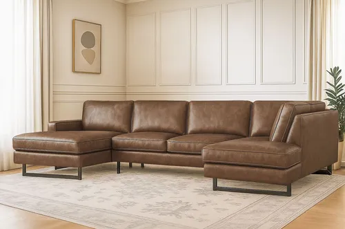 Home affaire Wohnlandschaft Pinto, 350 cm, U-Form, XXL, mit Ottomanen, Cord, Chenille, Lederoptik, mit Keder, Metallfüße, Wellenunterfederung