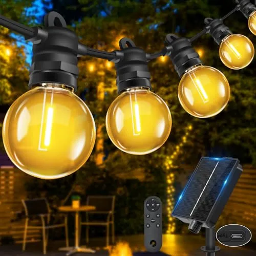 Bowfar Lichterkette Außen Solar, 10M 17+2 G40 Glühbirnen Solar Lichterkette Aussen mit Fernbedienung, IP68 Wetterfest Solarlichterkette 8 Modi Garten Beleuchtung für Balkon Terrasse Outdoor Deko