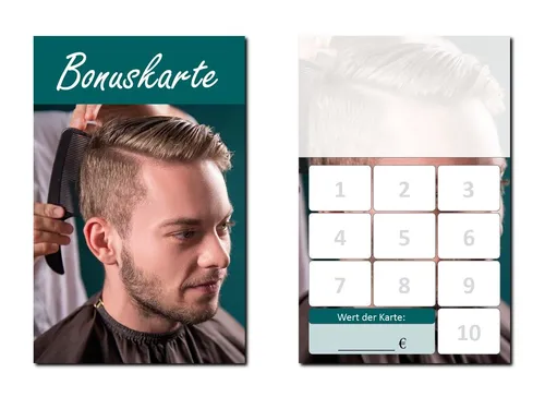 Stück Treuekarten Bonuskarten Friseur mit 10 Stempelfelder Frisör (BOK-422) 100