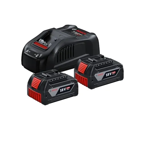 Bosch Professional 18V System Akku Starter-Set - 2x GBA 18V 5.0Ah Akku + Schnellladegerät GAL 1880 CV, Schnellladung in nur 35 Minuten und COOLPACK-Design für längere Lebensdauer