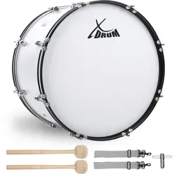 XDrum MBD-226 Marschtrommel 26" x 12" - Percussion Marschtrommel in Weiß, 26" x 12" mit 4 Trageösen, inkl. Schlägel, Gurt und Stimmschlüssel – ideal für Paraden und Marching Bands.