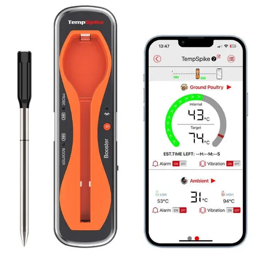 ThermoPro TempSpike Fleischthermometer – Kabellos & Bluetooth 150m - Bratenthermometer mit Bluetooth 5.2 für 150m Reichweite, IP67 wasserdicht und wiederaufladbar für 36 Stunden Nutzung. Perfekt für Grill, Ofen und mehr!
