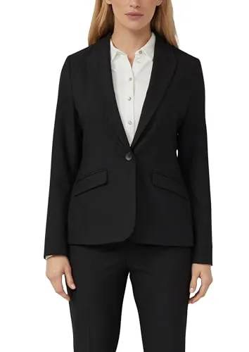 s.Oliver BLACK LABEL Damen Jackenblazer, Gr. 36, schwarz - Eleganter Jackenblazer für Damen von s.Oliver BLACK LABEL, tailliert und hüftbedeckend, ideal für Business-Meetings. Mit V-Ausschnitt und 1-Knopf-Verschluss für einen modernen Look.