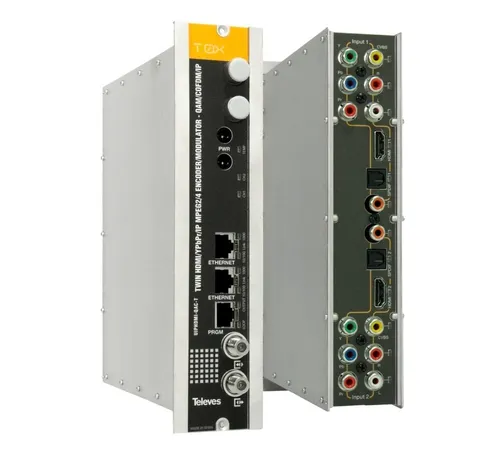 Televes TOX-TWIN-IP-Encoder UIPHDMI-QAC-T - Hochwertiger TOX-TWIN-IP-Encoder für Kabel-Digital-TV mit 2xHDMI und IP-Ausgang. Optimal für professionelle Anwendungen in der Videoübertragung.