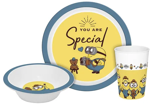 Geda Labels GmbH Kindergeschirr-Set Minions Gentleman 3teilig (3-tlg), PP, Gelb, 21,5x21,5x8,5, spülmaschinengeeignet