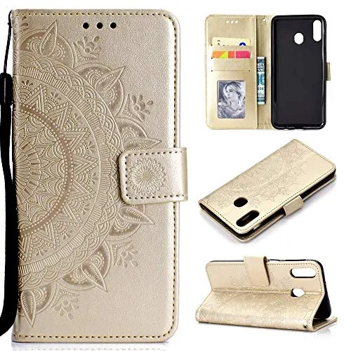 CoverKingz Handy Case kompatibel mit Huawei P40 Lite E - Handy Cover mit Kartenfach Phonecase – Smartphone Hülle klappbar Motiv Mandala Gold