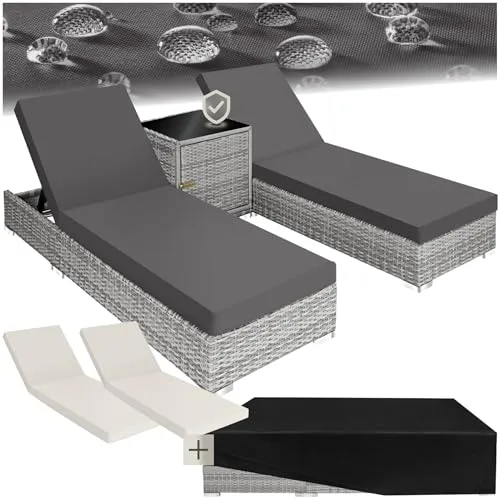 tectake Gartenliege 2er Set Rattan Sonnenliegen - Hochwertige Alu-Rattan Sonnenliegen im 2er Set, 5-fach verstellbare Rückenlehne und pflegeleichte Materialien, ideal für entspannte Stunden im Garten.