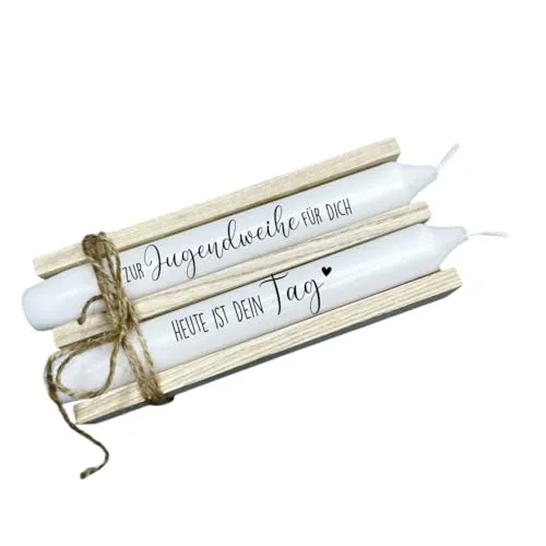 AWASG Kerze mit Spruch Jugendweihe - Stabkerze als Geschenk Mädchen Jungen - Geschenkkerze im Set 2 Stk.
