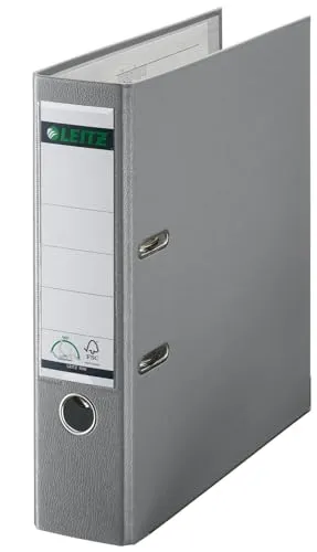 Leitz Qualitäts-Ordner 180° Plastik, 10er Pack, das Original, DIN A4 Aktenordner 8 cm breit, 90% Recycling-Karton, 30% Pre-Consumer Recycling-Kunststoff, Mit 180° Mechanik, 600 Blatt, Grau, 10101085