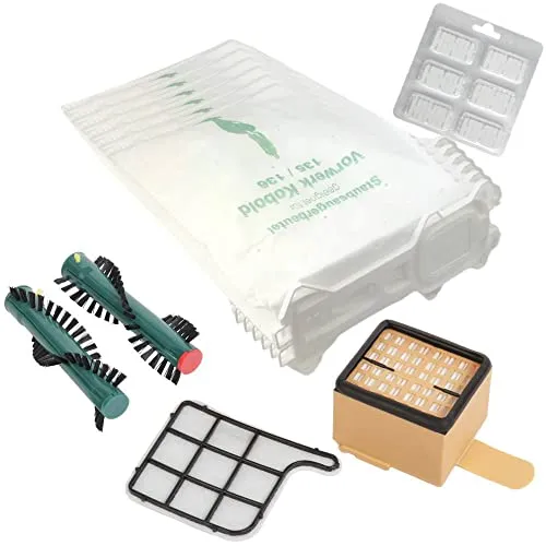 Staubsaugerbeutel VLIES+ Motorschutzfilter + Duftblock + Eratzbürsten passend für Vorwerk Kobold 135 136 135SC VK135 VK136 mit EB360 6