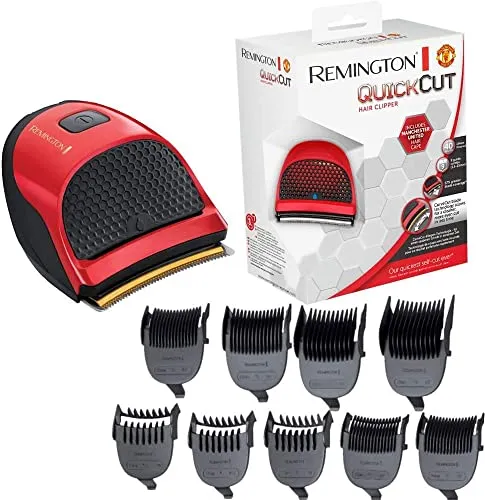 REMINGTON Haarschneider QuickCut Manchester United Edition HC4255 - Elektrische Rasierer für schnelle, professionelle Haarschnitte mit CurveCut-Klingen-Technologie und 9 Aufsätzen. Ideal für Fußballfans und präzises Styling.