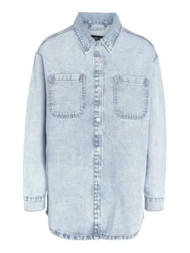 Noisy may Damen Jeansjacke Oversize - Trendige Übergangsjacke in Hellblau - Funktionsjacken - Hochwertige 100% Baumwolle für besten Tragekomfort und moderner Oversize Fit mit dropped Shoulder Design.