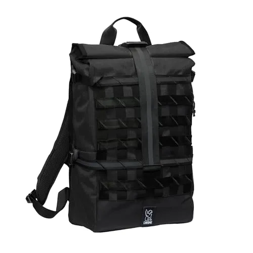 Chrome Barrage 22L Rolltop Rucksack schwarz BG-367-BK - Tagesrucksäcke aus 16″ recyceltem Polyester und Nylon, wasserdicht und ideal für Stadtabenteuer und Pendler.