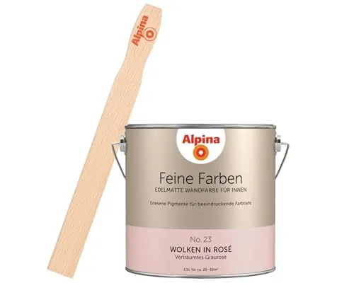 Alpina Wandfarbe - Feine Farben in Wolkenrosé mit Gratis Rührstab - Edelmatte Premium-Wandfarbe für Innen, 32 Farbnuancen für ein Zuhause mit Charakter. Die grau nuancierte Rosé-Schattierung sorgt für eine verträumte Atmosphäre.