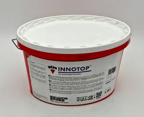 KEIM Innotop 5L - Hochwertige SolSilikatfarbe für Innen - KEIM Innotop ist eine anwendungsfertige SolSilikatfarbe für Innenräume. Ideal für Neu- und Renovierungsanstriche, bietet sie hervorragendes Deckvermögen und ist wirtschaftlich im Verbrauch.