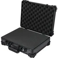 HMF Werkzeugkoffer 15502-02 - Universalkoffer in Schwarz, ideal für den sicheren Transport von empfindlichen Gegenständen wie Kameras oder Miniaturen, mit anpassbarem Rasterschaumstoff und stoßfestem Aluminiumrahmen.