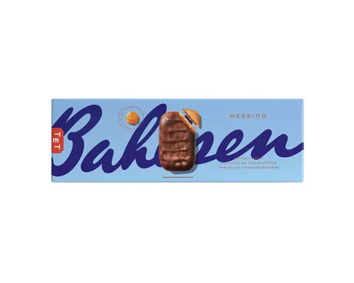 Bahlsen Kekse Messino Vollmilch 125 g – Knuspriger Genuss - Luftige Kekse mit fruchtiger Orangenfüllung, umhüllt von zarter Vollmilchschokolade. Ideal für Kaffee- und Teepausen. Verpackungseinheit: 125 g.