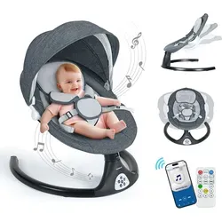 Babyschaukel, Caveen Elektrische bluetooth-Babywippe, 5 Schaukelgeschwindigkeiten, 3 Sitzpositionen, Adapter und batterie Betrieben, Schwarz - Schwarz