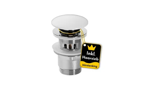 Bürstenking Ablaufgarnitur Ø 63/66 mm – Push-Open Ablaufventil - mit & ohne Überlauf & Haarsieb Push-Open / Pop-Up