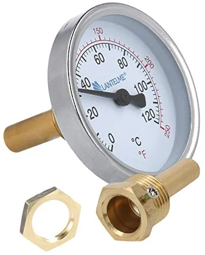 Lantelme Räucherthermometer 120°C aus Edelstahl mit Messingbefestigung - Hochwertiges Analog Thermometer mit 0-120°C Bereich. Ideal für präzise Temperaturkontrolle beim Räuchern von Fisch und Fleisch. Ein unverzichtbares Zubehör für Smoker und Räucheranlagen, drinnen und draußen.