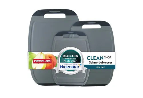 NEOFLAM® BiJu Antibakterielles Schneidebrettset 3tlg. - Grau/Schwarz - Schneidebretter mit innovativer Silver Shield Technologie für hygienische Zubereitung, reduzieren 99% Bakterien und Gerüche, spülmaschinenfest und messerschonend.