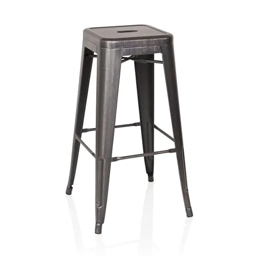 hjh OFFICE 645035 Barhocker VANTAGGIO HIGH - Stylischer, stapelbarer Barhocker im Industrie-Design aus robustem Metall, ideal für Gastronomie und Zuhause; pulverbeschichtetes Stahlgestell für einfache Reinigung und hohe Stabilität.