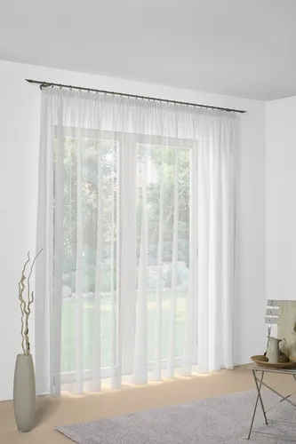 Gardine WIRTH "Mara", weiß, 1000 cm x 225 cm - Die Gardine "Mara" von Wirth verleiht jedem Raum ein behagliches Ambiente. Mit elegantem Faltenwurf und halbtransparenter Optik sorgt sie für harmonisches Licht und stilvollen Sichtschutz. Ideal für große und kleine Fenster.