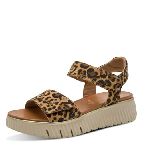 Tamaris Comfort Damen Sandalen flach aus Leder Plateau, Mehrfarbig (Leopard) - Wanderschuhe mit Multi-Adjustable-Technologie für perfekte Passform, aus hochwertigem Leder für optimalen Komfort und lässigen Stil an sonnigen Tagen.