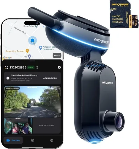 Nextbase iQ 1K Dashcam - 1080p Auflösung, 140° & 180° Weitwinkel, LTE Cloud-Speicher und 24/7 Parküberwachung für maximale Sicherheit